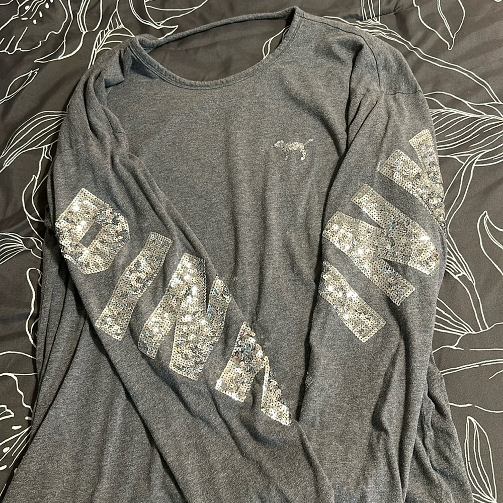 PINK Victorias Secret Sequin Sleeve Scoop Back Top